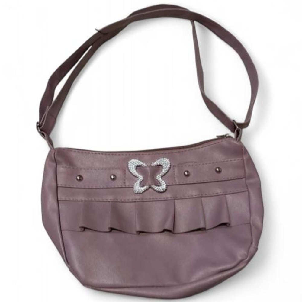 Chao's Fashion Y2K Rhinestone Butterfly Ruffle Shoulder Bag Purple Vintage NWT